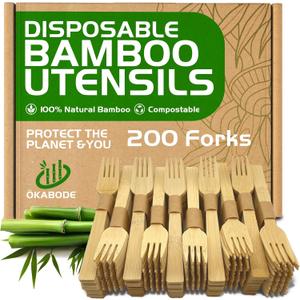 Bamboo Utensils  200 Pack Disposable Bamboo Forks | Splinter-Free Wood Compostable Silverware Alternative | Biodegradable Eco Friendly Wood Forks Substitute | Sustainable Utensils Set