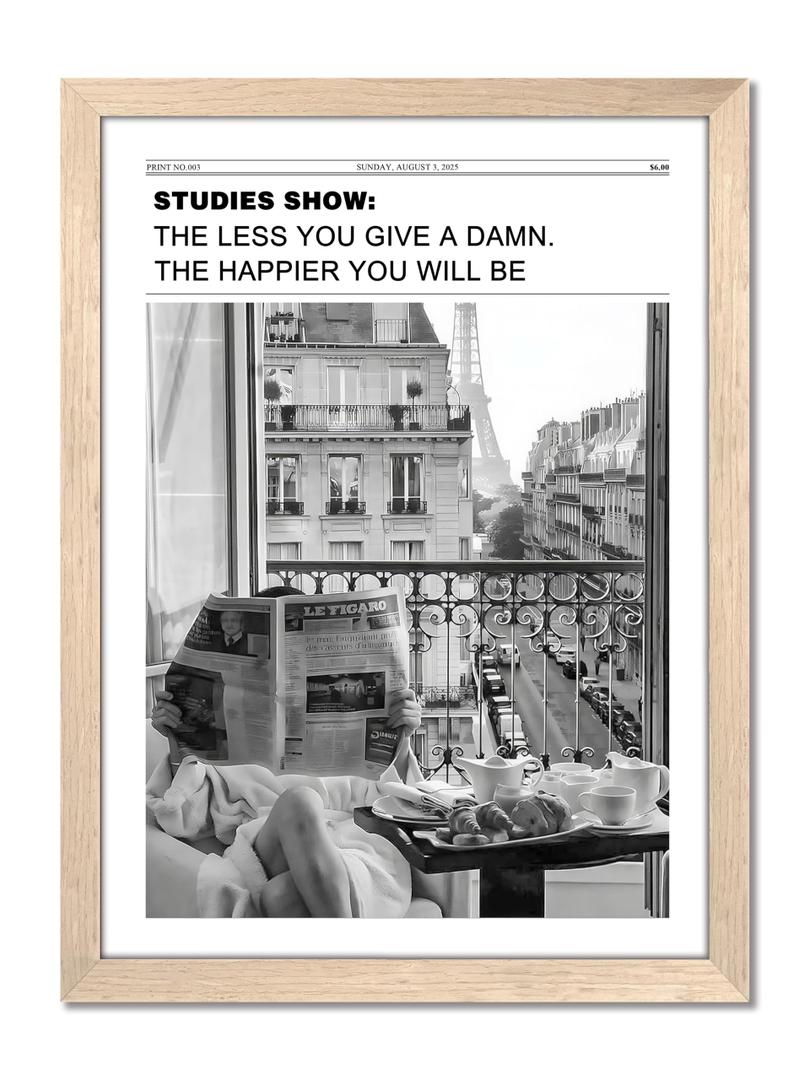 Vintage Black and White Newspaper Wall Art, Positive Headline Canvas Bedroom Wall Decor, Bathroom Print Poster Picture, Trendy Girly Apartment Dorm Room Decor Painting 16x24 inch Light Wood Framed