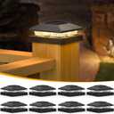 APONUO Solar Post Cap Lights for 4x4 Posts, Bright Warm White LED Post Cap Lights Solar Powered, IP64 Waterproof & All-Night Lighting, Black 8 Pack  Deck, Fence, Patio Light (Easy Install)