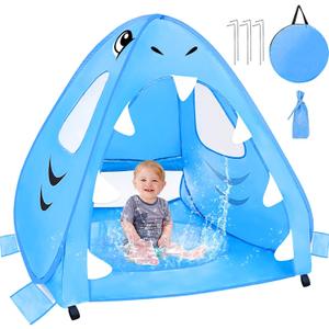 [ Extra High ] Shark Baby Beach Tent with Pool, Pop Up Kiddie Pool Tents Baby Beach Essentials UPF 50+ UV Protection 4 Sand Pockets 3 Mesh Windows Sun Beach Shade Tent for Toddler Aged 3-60 Months
