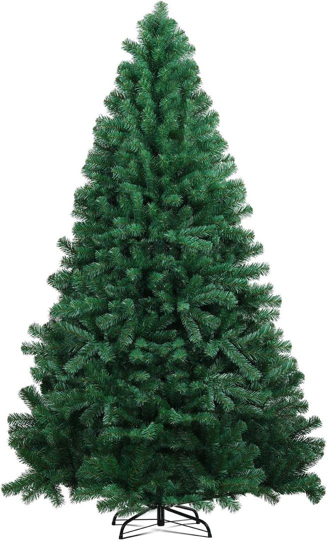 COMHOMA Artificial Christmas Tree,6.5ft Hinged Spruce Tree with 1,000 Branch Tips,Meatl Foldable Base,Easy Assembly Holiday Decoration(Green)