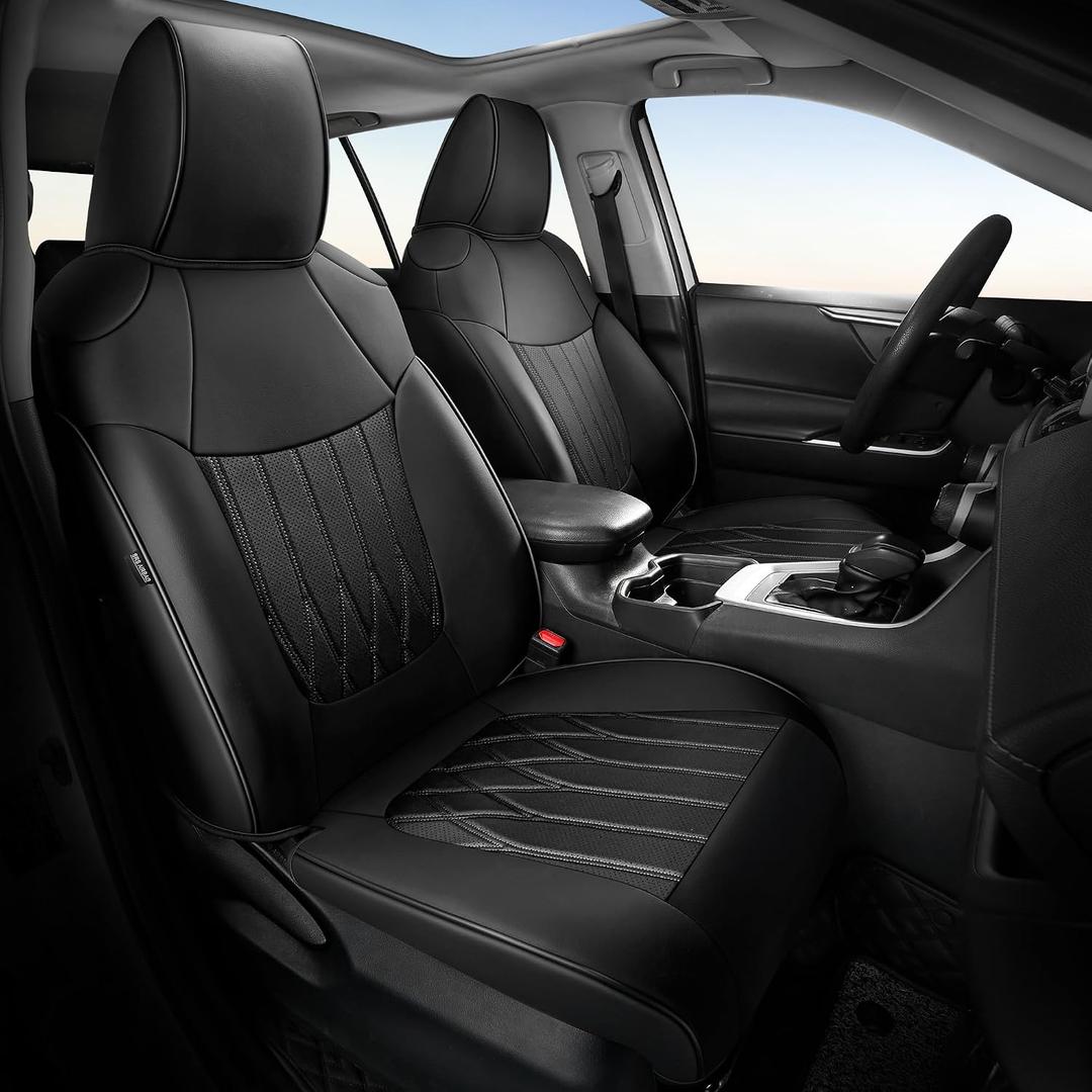 RAV4 Seat Covers for Toyota RAV 4 2019 2020 2021 2022 2023 2024 2025 Hybrid LE/XLE/XLE Premium/Limited/Woodland Edition (Not for Gas & XSE/SE Hybrid) Faux Leather Car Seat Covers Full Set - Black