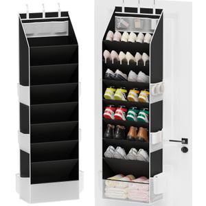 Criusia Shoe Organizer, Over the Door Shoe Organizer for Closet, Hanging Closet Shoe Storage with Large Deep Pockets, Holds Sneakers, Sandals, Boots, Fits 1624 Pairs, Black