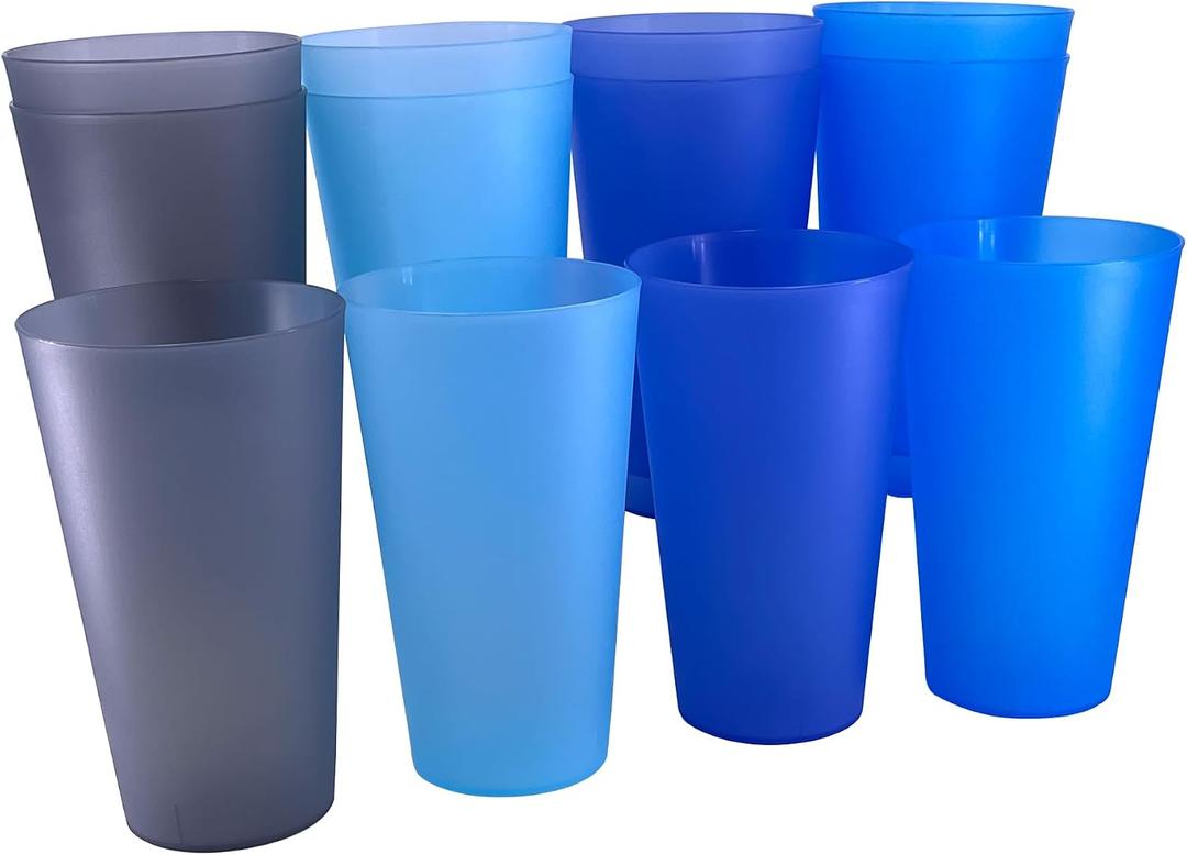 32oz Plastic Cups Reusable set 12, Large Plastic Tumbler Monochrome, 32 Fluid Ounces