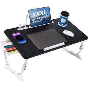 Large Size Floor Desk, Adjustable Floor Table with USB Ports torage Drawer Cup Holder, Foldable Low Coffee Table, Portable Lap Desk Tray for Eating Reading Working Drawing Gaming, Black