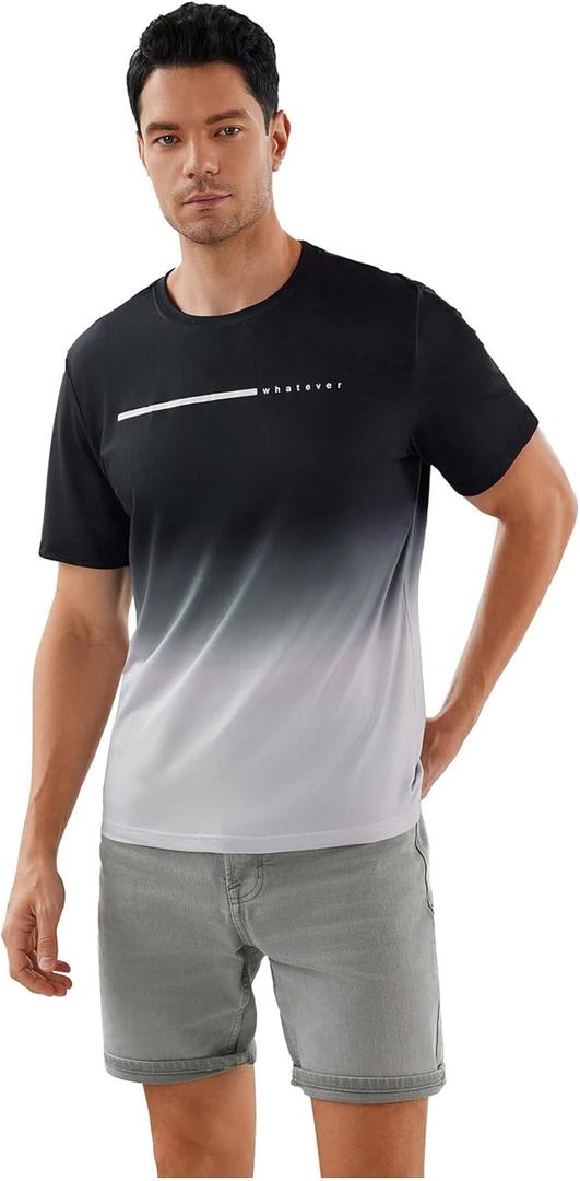SOLY HUX Short Sleeve Shirts for Men Ombre Graphic Tops Crewneck T-Shirts Classic Tees (XL, Black)
