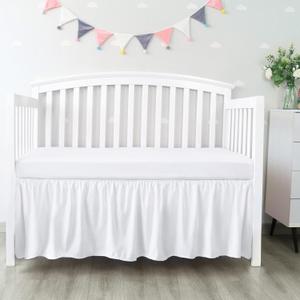 Crib Bed Skirt 28” x 52” with 14” Drop Pleated Dust Ruffle for Baby Boys Girls Elastic Adjustable Fit Toddler Bedskirt Easy On/ Off Soft Nursery Standard Crib Bedding Skirts Solid White Crib Skirt