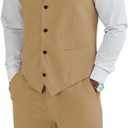 Men's Linen 2 Piece Suit Slim Fit Wedding Groom Groomsmen Summer Vest Shorts Set, L