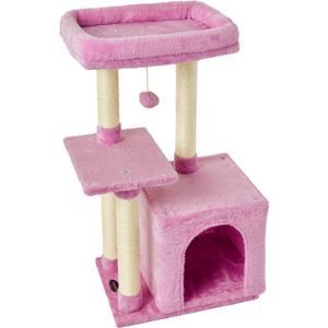 FISH&NAP Cute Cat Tree Kitten Cat Tower for Indoor Cat Condo Sisal Scratching Posts with Jump Platform Cat Furniture Activity Center Play House Pink