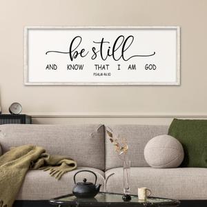 Comurdyo Be Still and Know That I am God Sign Wall Decor, White, 40"x15"