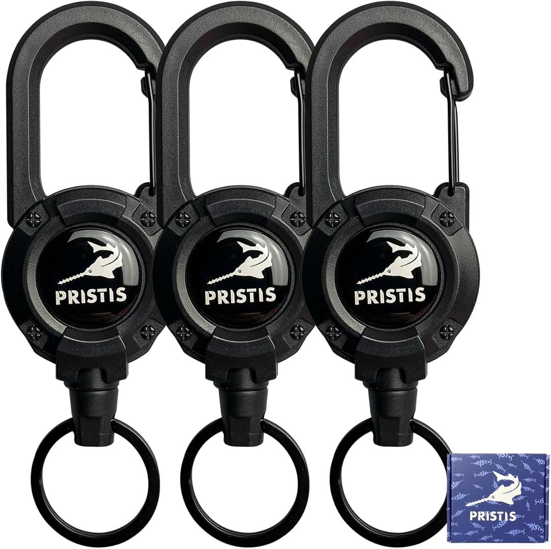 Pristis Heavy Duty Zinger Retractors, Saltwater Resistant 28" Stainless Steel Wire Retractable Badge Holder, Keychain Lanyard