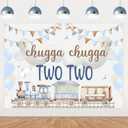 Chugga Chugga Two Two Party Decorations Backdrop Banner 75ft for Train 2nd Second Birthday Party Decoration for Boy