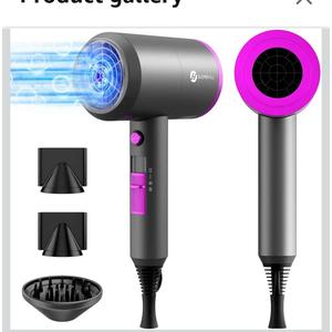 slopehill Professional Ionic Hair Dryer, Powerful 1800W Fast Drying Low Noise Blow Dryer with 2 Concentrator Nozzle 1 Diffuser Attachments for Home Salon Travel