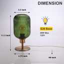 Mid Century Glass Table Lamp,Dimmable Desk Lamp,LED Bulb Included,Timer Build-In,Green Ribbed Glass