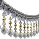 3yards Pom Pom Fringe Trim Beading Ball Fringe Tassel Trimming Ribbon for Piano Cover Decorative Curtain Tape (Gray)