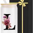 Monogrammed Glass Drinking Cup With Lid Straw Women Lady Boss Gifts Coworker Colleague Manager Team Member Employee Boss Executive Assistant Inter Birthday Farewell Leaving Retirement Christmas,L