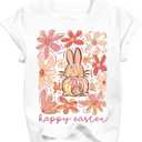Boys Girls Easter Shirts Toddler Bunny Rabbit Eggs T-Shirt Kids Funny Lettering Graphic Tee Tops 2026 (3T-10T) (White)