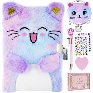 PJDRLLC Cat Diary with Lock, Gift for 6 7 8 Year Old Girl