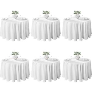 VidaFete 6 Pack 70inch Round Tablecloth Polyester Table ClothStain Resistant and Wrinkle Polyester Dining Table Cover for Kitchen Dinning Party Wedding Rectangular Tabletop Buffet Decoration(White)
