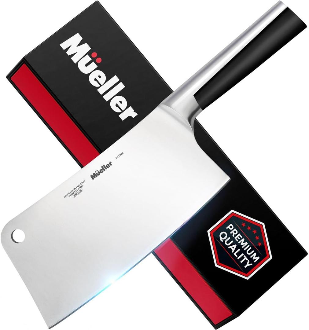 Mueller 7-inch Butcher Knife Meat Cleaver, Heavy Duty Bone Chopper, Durable, Precision-Crafted, Well-Balanced Pro Grade High Carbon Stainless Steel Blade Full Tang Handle, Home-Restaurant, Razor-Sharp