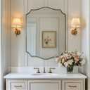 ANDY STAR Gold Mirrors, 24x32 Inch Bathroom Vanity Mirror, Antique Brass Asymmetrical Mirror, Unique Rectangle Mirror with Sophisticated Curved Design, Ideal for Home Decor
