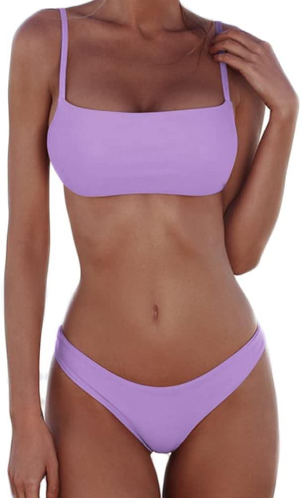meioro Bikini Set Swimsuits for Women Low Waisted Two Piece Swimwear with Brazilian Push up Top Cheeky Bottom Bathing Suits (X-Small, Light Purple)