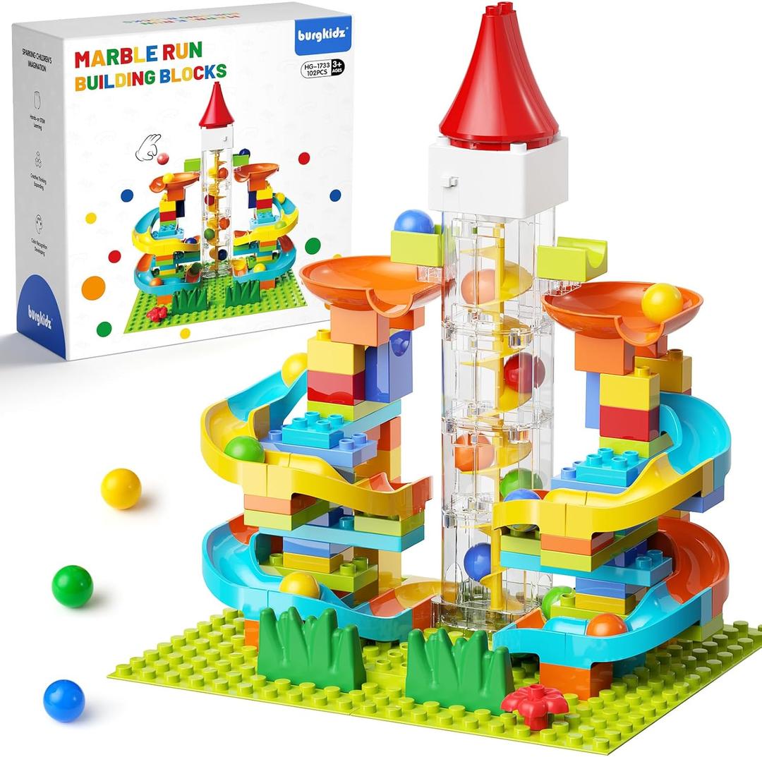 Motorized Marble Run Toys for Kids Ages 3-8, 102 PCS STEM Building Set with Automatic Elevator Lift & 10 Marbles, Transparent Track Educational Construction Toy Gifts for Boys Girls