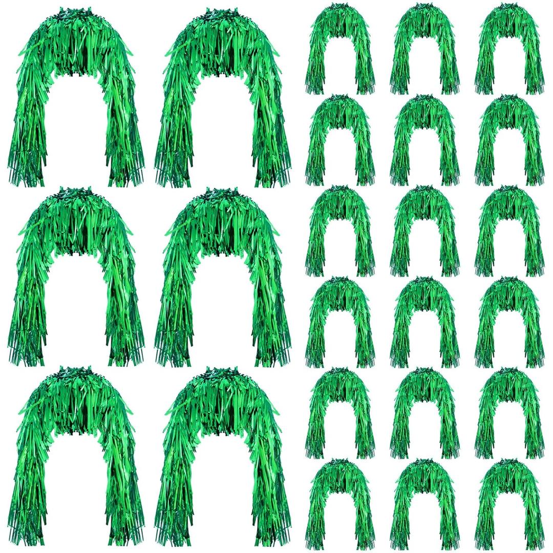 Geyoga 24 Pcs Foil Tinsel Wigs Fancy Dress Metallic Shiny Party Wig 80s Photo Booth Props Disco Women Cosplay Supplies,(Green)