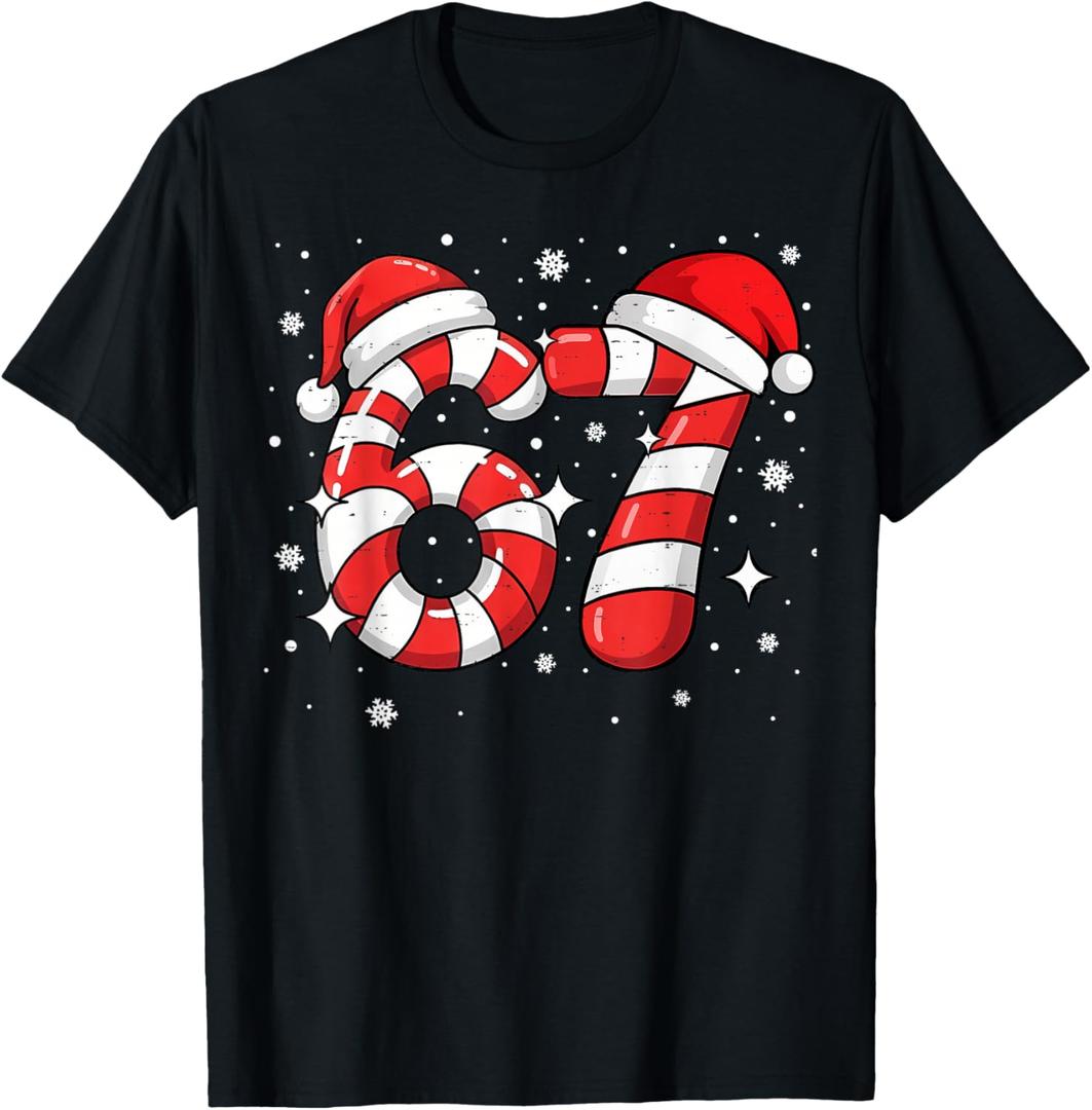 67 Meme Six Seven Candy Cane Christmas Boys Girls Kids T-Shirt S