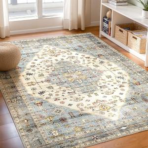 Boho Area Rug,8x10 Washable Living Room Rug Indoor Non-Slip,Large Oriental Accent Throw Rug for Kitchen Entryway Bathroom Bedroom Office Carpet
