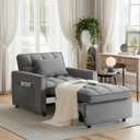 Sleeper Chair, Pull Out Chair Sleeper with Adjustable Back & Pocket, Convertible Chairs Bed Sleepers for Adults, 3 in 1 Sofa Bed Chairs for Small Spaces, Living Room, Gray