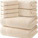 REDKISS Luxury Bath Towel Set of 8, 100% Cotton Bathroom Towels Set with 2 Bath Towels, 2 Hand Towels, 4 Washcloths, Ultra Soft Highly Absorbent Towels for Bathroom, Gym, Hotel, Spa, Brown