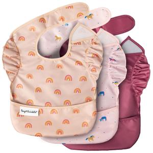 Tiny Twinkle Mess Proof Baby Bibs for Eating - Waterproof, Wipeable Bibs - Toddler Bibs - Travel Friendly - PFAS, PVC, BPA, Phthalate Free - Baby Food Bibs (3 Pack,Unicorn)