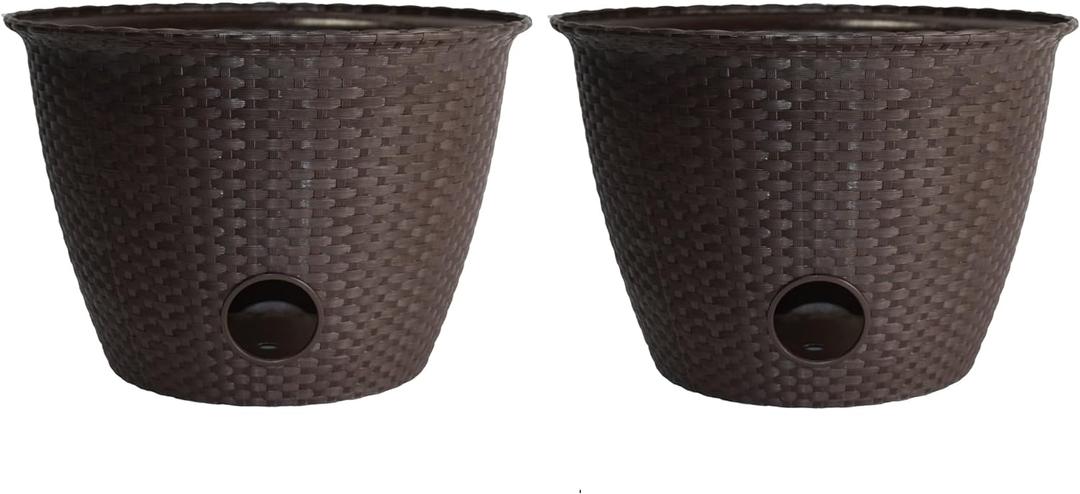 The HC Companies Woven Garden Hose Pot - Durable Lightweight Decorative Hose Pot for Yard, 100-Foot Capacity Hose Storage, Chocolate (2 Pack)