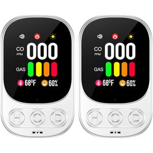 [2-Pack] 4in1 Plug in Carbon Monoxide Detector & Natural Gas Combination Detectors CO Gas Temp Humidity with 2.1'' HD Screen & Indicator, Propane, Methane Combustible Gas Alarm,White