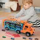 Toddler Car Truck Toys,Car Carrier Truck Toy for Kids Age 3-5 4-8,Foldable Car Track Sets with 2.8-Ft Race Track and 6 Die-Cast Race Cars, Truck Toys Gifts for 3 4 5 6 7 8+ Year Old Boys Girls(orange)