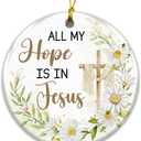 2 x Christian Ornament with Cross & Daisies, Religious Scripture Decor, All My Hope is in Jesus Ornament, Inspirational Faith Gift for Women, Christian Tree Decor, Bible Verse Keepsake