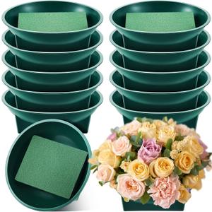 Sabary 12 Pack Large Size 6.3 Inch Floral Foam Round Bowls for Flower Arrangements Round Floral Supplies Flower Foam with Bowl Kit with Floral Foam Blocks for Table Party Wedding Festival Flower