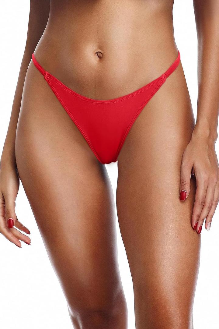 Zmart Women Thong Bikini Bottoms G String Sexy Low Waist Swimsuit Bottom Brazilian Cheeky Bathing Suit Bottoms (Small, Red)