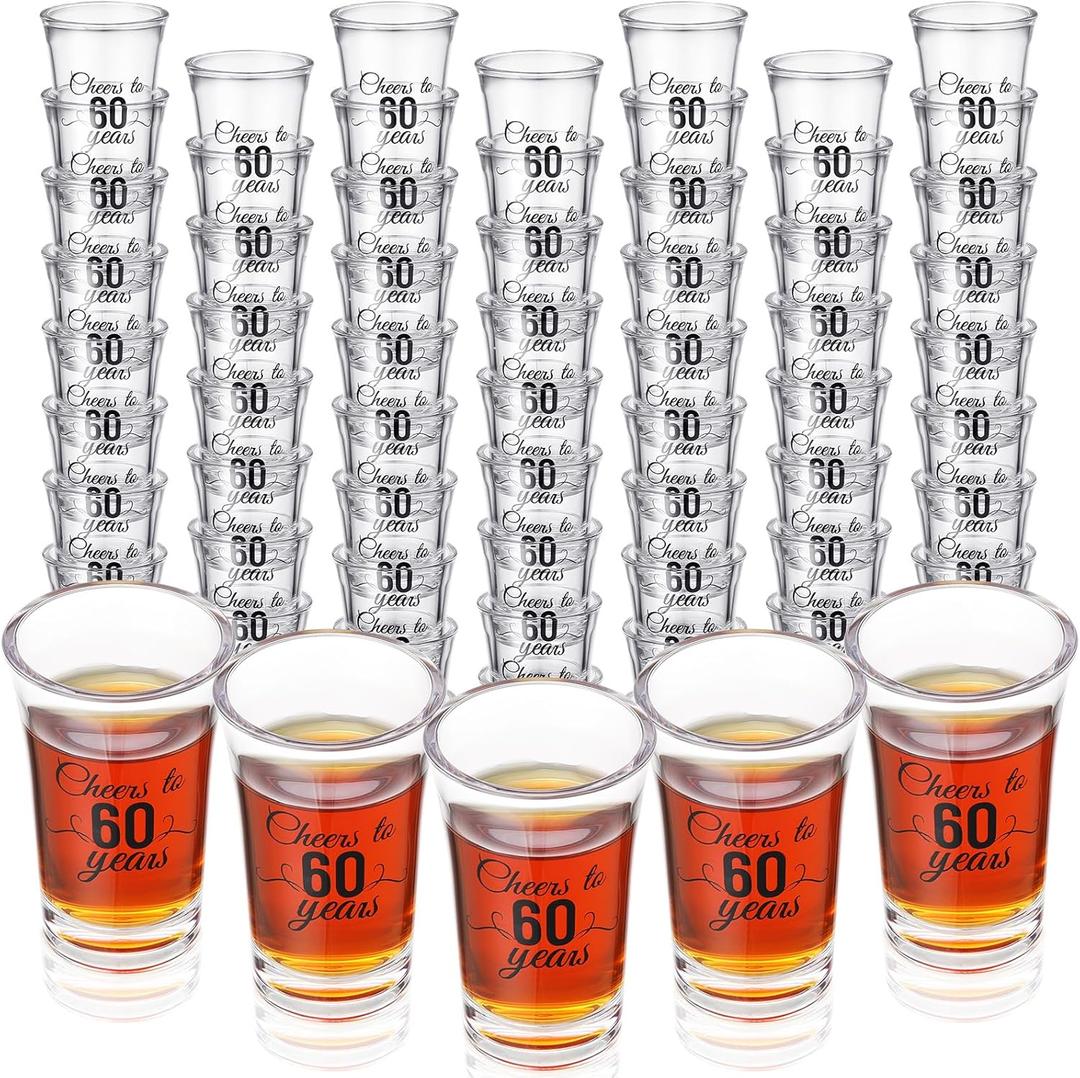 Hushee 100 Pcs 60th Birthday Shot Glasses Bulk, 1.4oz Cheers to 60 Years Shot Glass Cute 60th Birthday Party Favors for Guests, Decorations Shot Glass for Birthday Party, Wedding, Company Anniversary (Black)