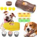 2 Pack Dog Toys for Aggressive Chewers  Interactive Indestructible Dog Toys to Keep Them Busy  Frozen Treat Toy for Large & Medium Dogs, Reduces Anxiety, Tree Stump & Corn Shapes (Yellow Brown)
