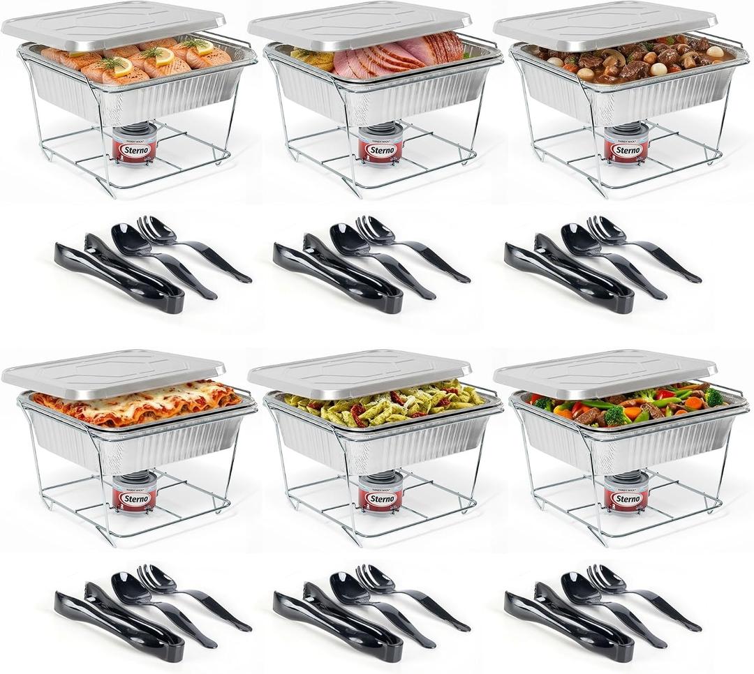 Sterno Disposable Half Size Chafing Dish Buffet Set with Fuel 6 Pack Kit for Parties, Catering & Holidays