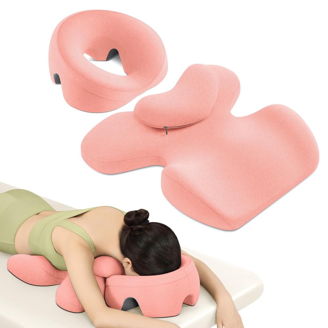 OSZZT Prone Massage Pillow, a Chest and face Support Sleep Pillow, is Suitable for Massage, SPA and Sleep. Face Down for Eye Surgery， After Surgery for Sleeping (Pink)