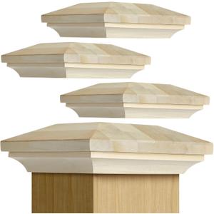Sasylvia 4 Pcs 3.5" x 3.5" Wood Newel Post Cap Fence Post Cap for Topper Top Resistant Decking Caps for Indoor Outdoor Fences Decks and Mailboxes Cover