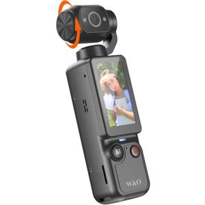 W & O Vlogging Camera with 180 Rotating Lens, Pocket Camera with Audio & Video Recording,7-Hour Battery, Handheld POV Cameras with 32GB, Easy One-Button Recording for Travel,Daily Life (Dark Gray)