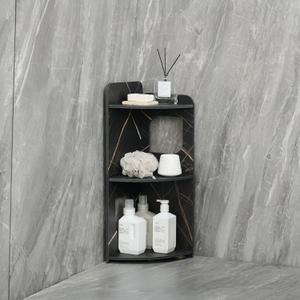 Black 3-Tier Small Corner Shelf Stand, Waterproof Bathroom Storage, Toilet Paper Storage, Corner Table for Small Spaces (Black) (Marble Black Gold)
