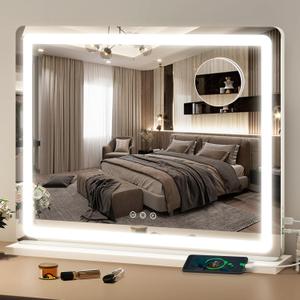 FENNIO 23" x 18" Vanity Mirror with Lights, LED Makeup Mirror, Hollywood Mirror with 3 Color Modes & Adjustable Brightness, Vanity Mirror White