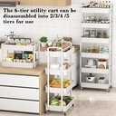 Sywhitta 6-Tier Plastic Rolling Utility Cart with Handle, Multi-Functional Storage Trolley for Office, Living Room, Kitchen, Movable Storage Organizer with Wheels, White