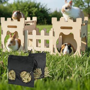 HIIMALEX Extra Large Wooden Bunny Castle House with Wooden Playpen Hideout Ventilated Sturdy Habitat for Rabbit Guinea Pig Chinchilla Ferret