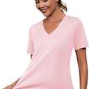 Kistore Workout Tops for Women Breathable V Neck Yoga T Shirts Trending Beach Casual Loose Fit Tee Running (Pink, L)